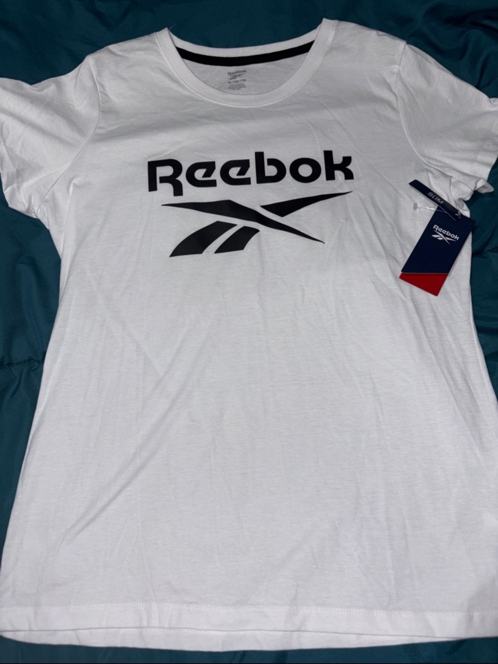 NWT - Reebok White Short-Sleeve Tee with Black Logo - XL